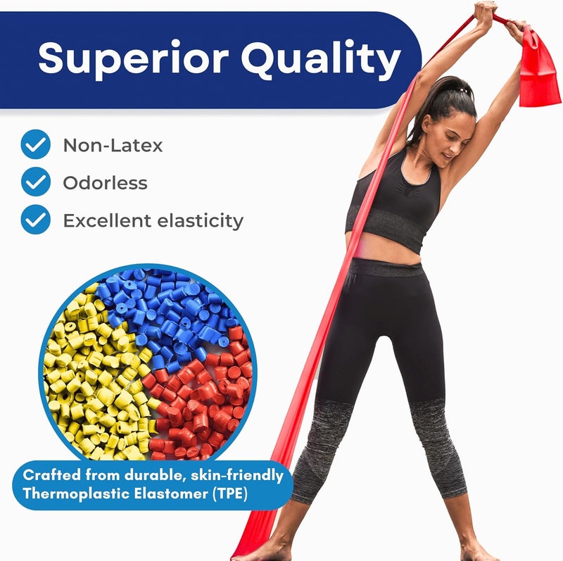 RMS Resistance Bands with Instruction Guide & Carry Bag - Latex Free Exercise Band for Working Out, Physical Therapy, Rehab, Stretch, Yoga & Pilates, Set of 3 - Image 4